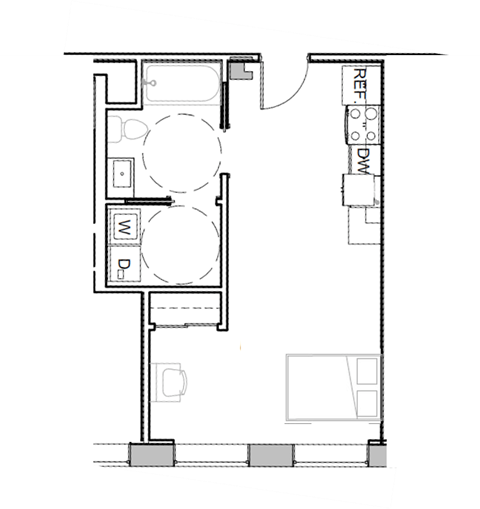 Floor plan for studio, 1 bath, 493 sqft